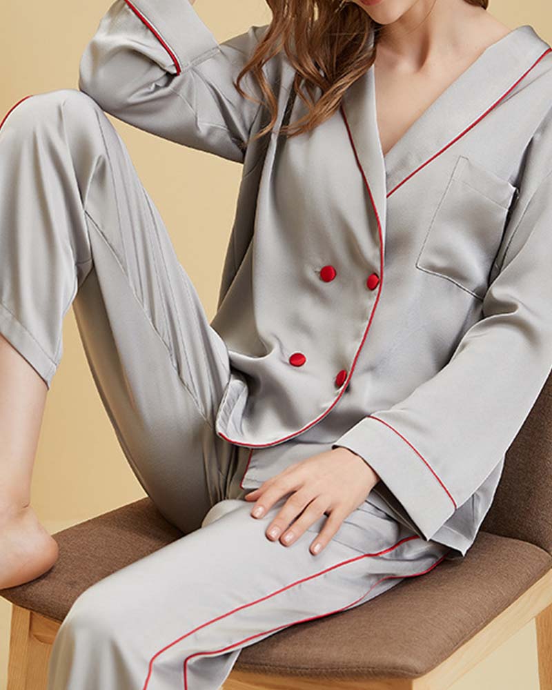 Conjunto Pijama Calça e Blusa - Estilo Europeu