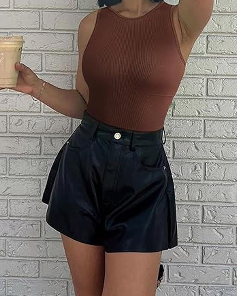 Body Sem Mangas com Decote em V e Design Canelado – Elegância e Controle