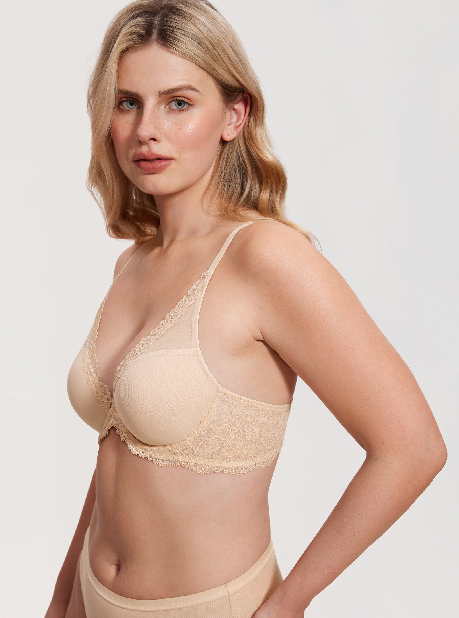 Diosa Glam™ Sutiã Plunge com Renda e Tule Transparente