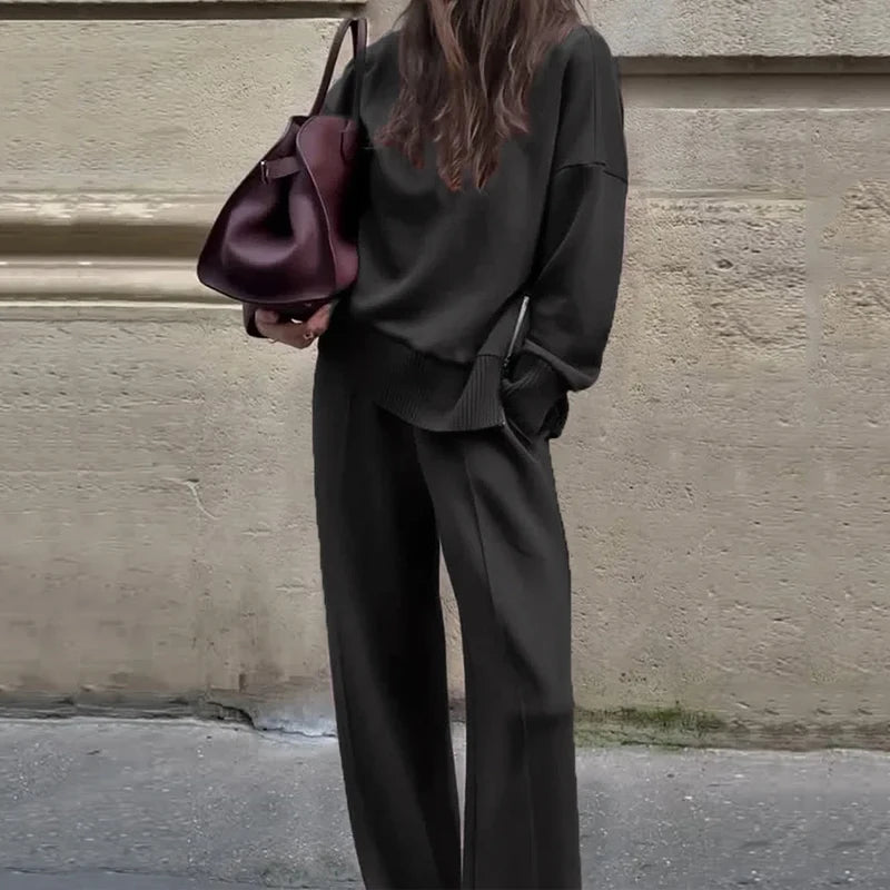 Look Relax de Outono – Suéter Longo e Calça Solta com Estilo