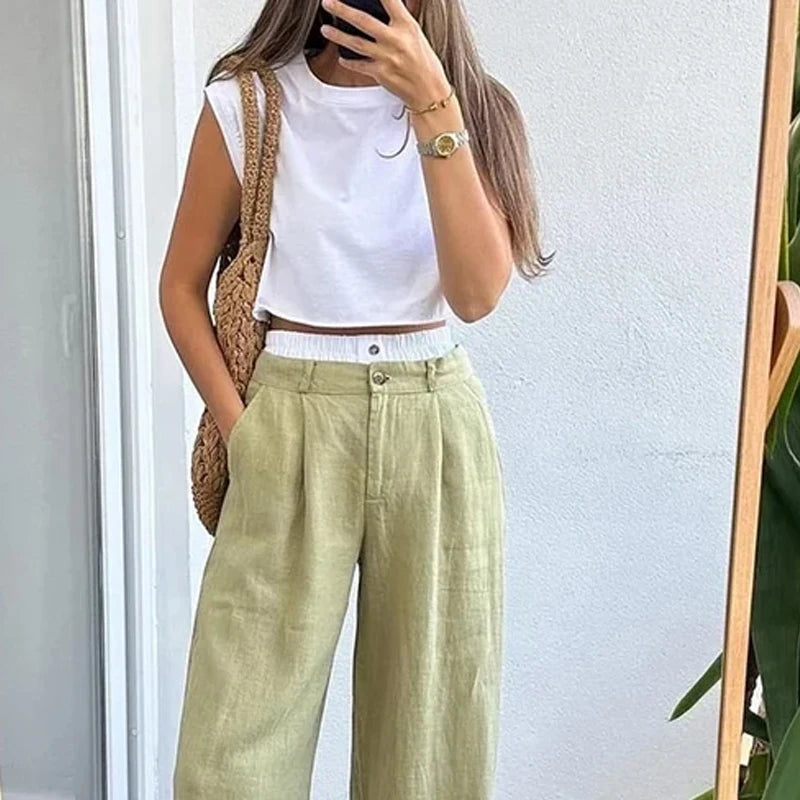 Conjunto Casual Urbano – Top Halter e Calça Larga com Bolsos