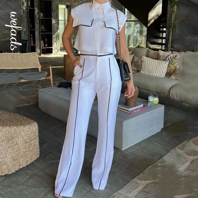Conjunto Office Chic – Blazer sem Mangas e Calça de Corte Elegante