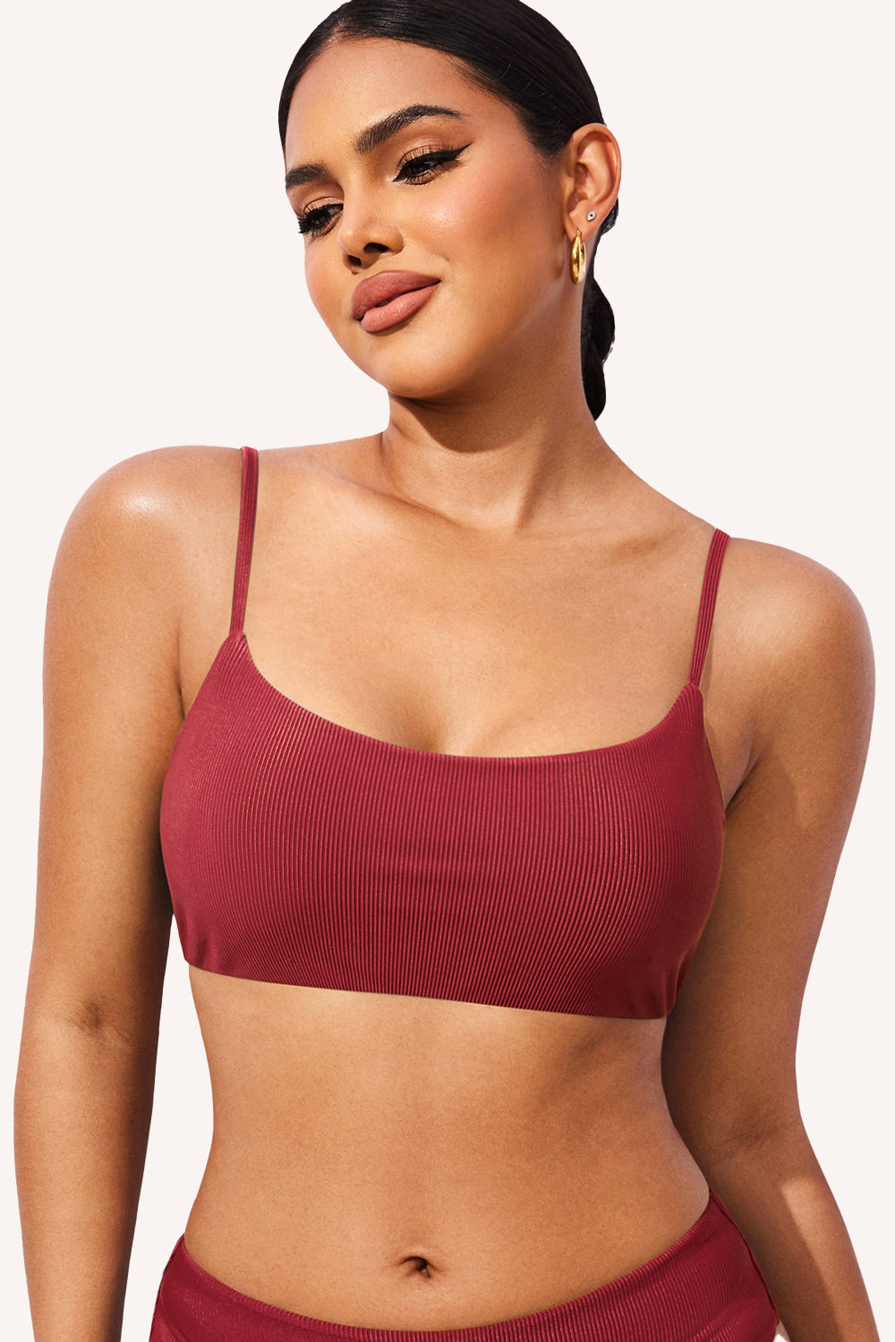 Ribbed Scoop Neck Bikini Top