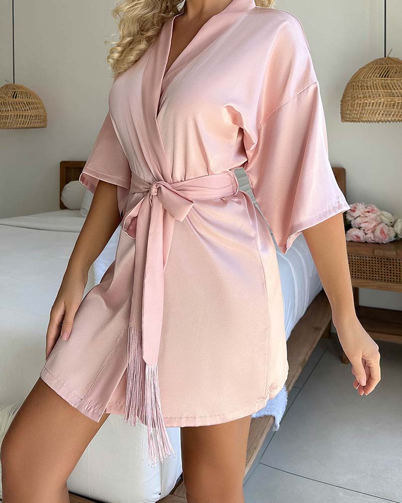 Bata Spa - Robe com Cordões e Franjas
