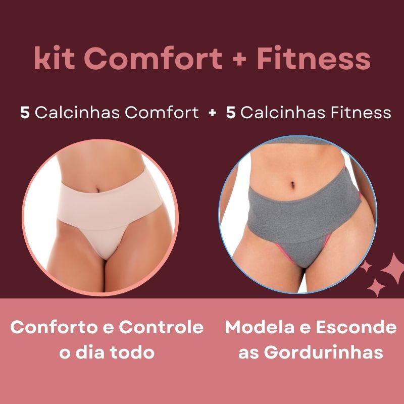 5 Calcinhas Comfort+ + 5 Calcinhas Fitness Fio Dental