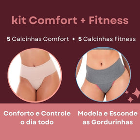 Kit Comfort + Fitness | 5 Calcinhas Comfort+ + 5 Calcinhas Fitness Fio Dental