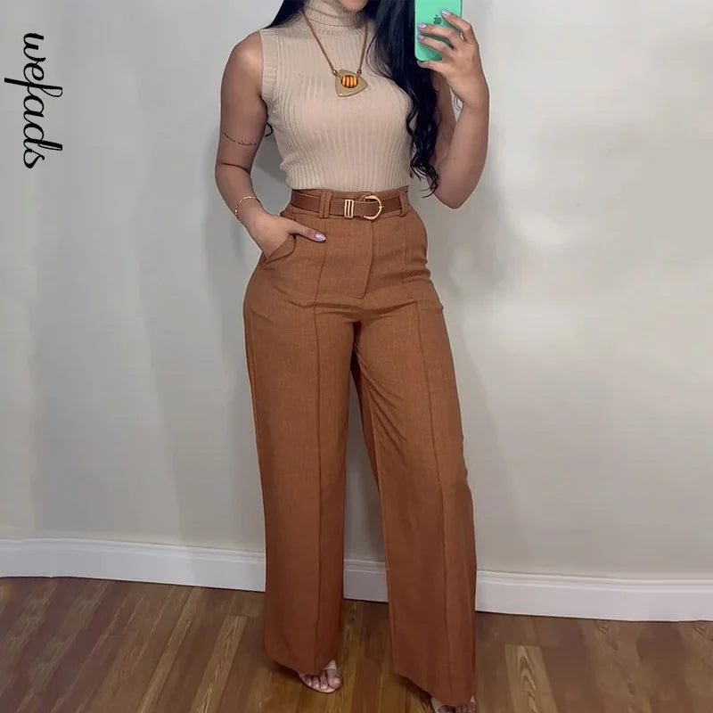Conjunto Moderno e Confortável – Suéter sem Mangas e Calça Solta com Estilo