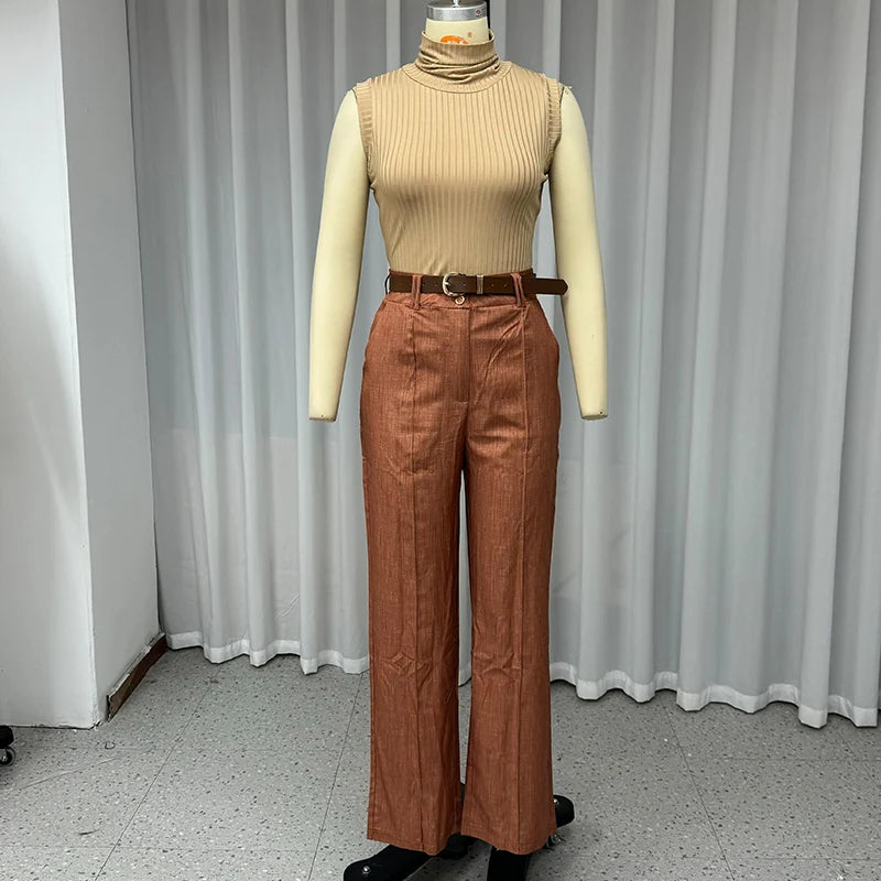 Conjunto Moderno e Confortável – Suéter sem Mangas e Calça Solta com Estilo