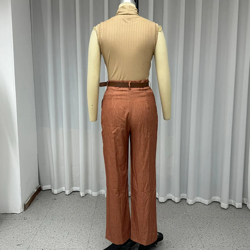 Conjunto Moderno e Confortável – Suéter sem Mangas e Calça Solta com Estilo