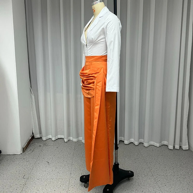 Conjunto Outonal Chic – Suéter com Decote V e Saia com Estilo Elegante