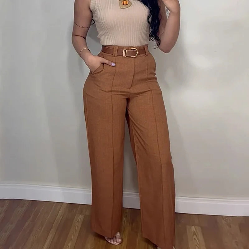 Conjunto Moderno e Confortável – Suéter sem Mangas e Calça Solta com Estilo