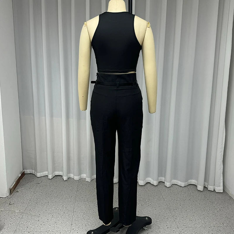 Conjunto Diosa del Veron – Top Curto sem Mangas e Calça de Cintura Alta