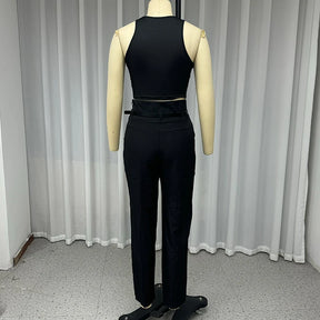 Conjunto Diosa del Veron – Top Curto sem Mangas e Calça de Cintura Alta