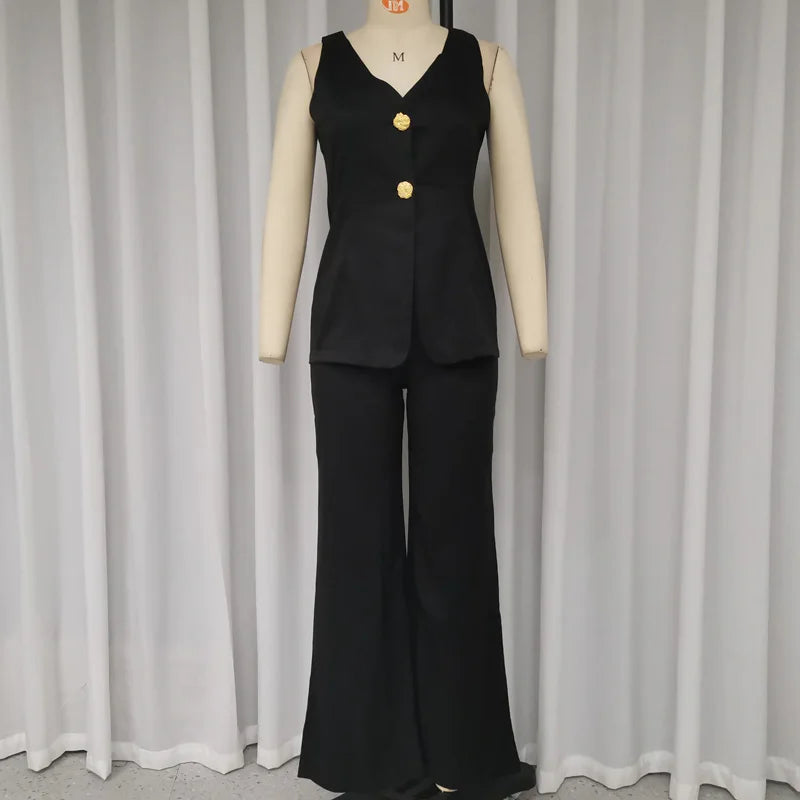Macacão Elegante com Toque Urbano – Decote V, Cinto e Calça Boca de Sino
