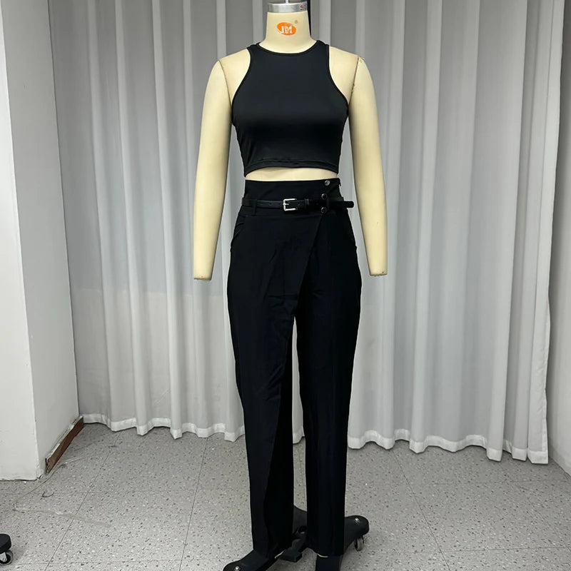 Conjunto Diosa del Veron – Top Curto sem Mangas e Calça de Cintura Alta