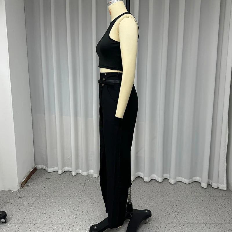 Conjunto Diosa del Veron – Top Curto sem Mangas e Calça de Cintura Alta