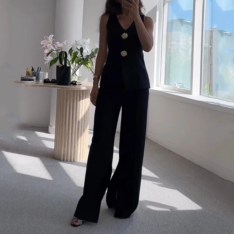 Macacão Elegante com Toque Urbano – Decote V, Cinto e Calça Boca de Sino