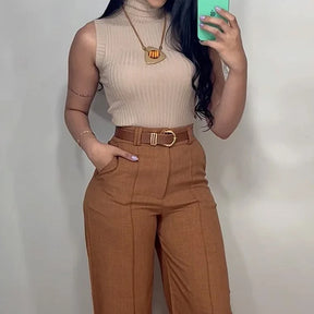 Conjunto Moderno e Confortável – Suéter sem Mangas e Calça Solta com Estilo