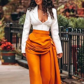 Conjunto Outonal Chic – Suéter com Decote V e Saia com Estilo Elegante