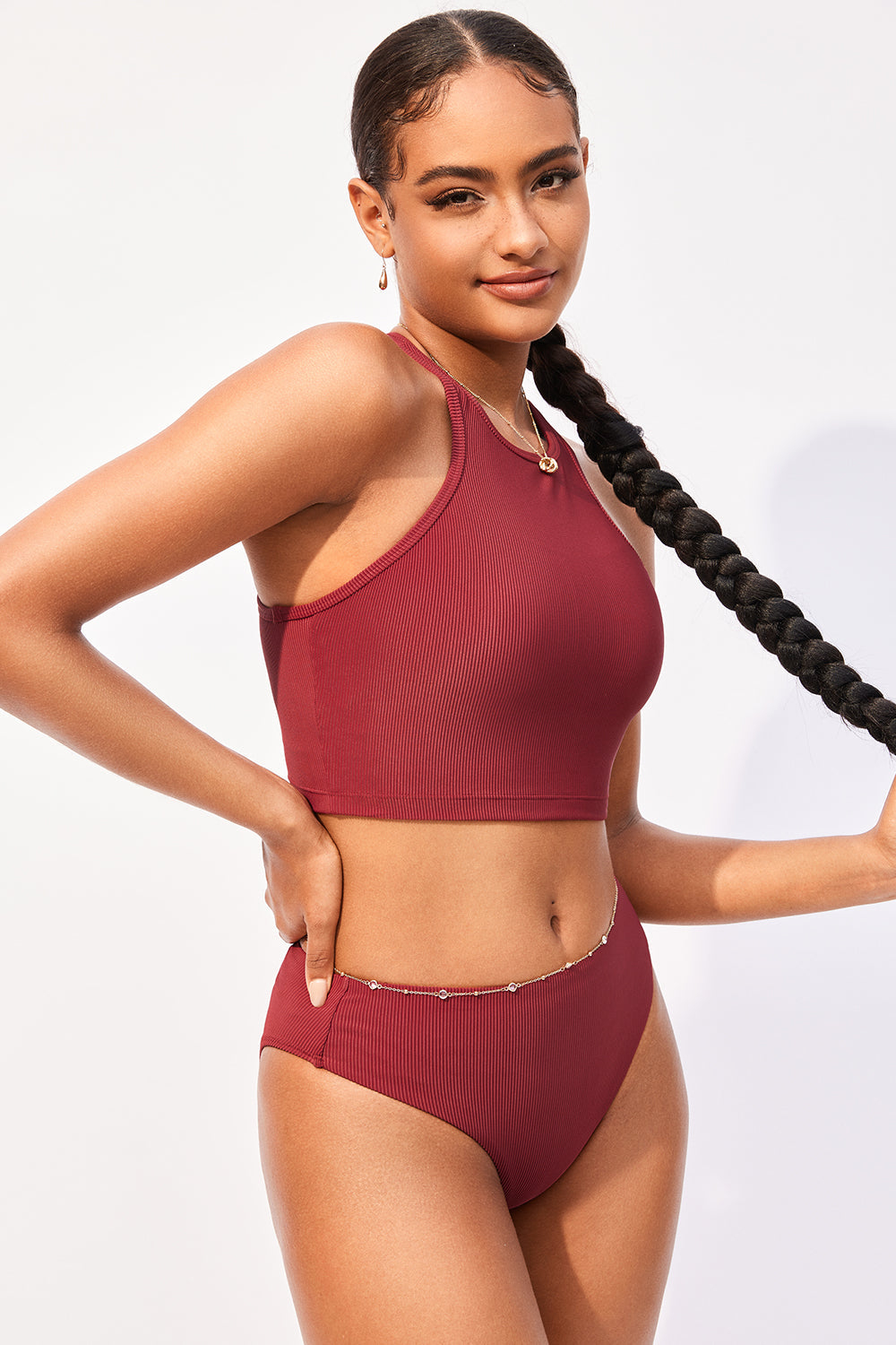 Ribbed High Neck Bikini Set