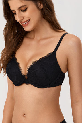 Diosa Glam™ Sutiã Push Up com Decote Profundo e Renda