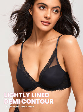 Diosa Glam™ Sutiã Plunge com Renda e Tule Transparente