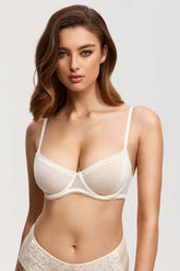 Diosa Glam™ Sutiã Demi de Renda Transparente Natural