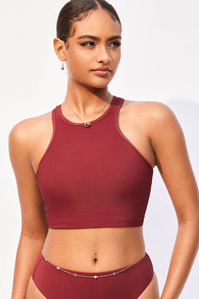 Ribbed High Neck Racerback Bikini Top