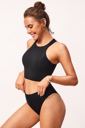 Ribbed High Neck Racerback Bikini Top