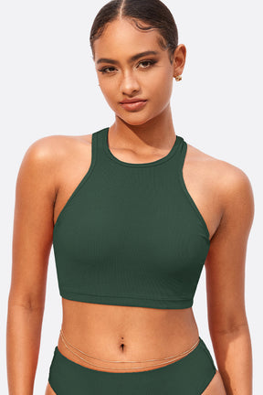 Ribbed High Neck Racerback Bikini Top